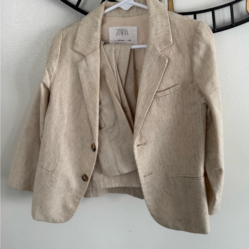 Zara Natural Beige Linen-Blend Tailored Blazer